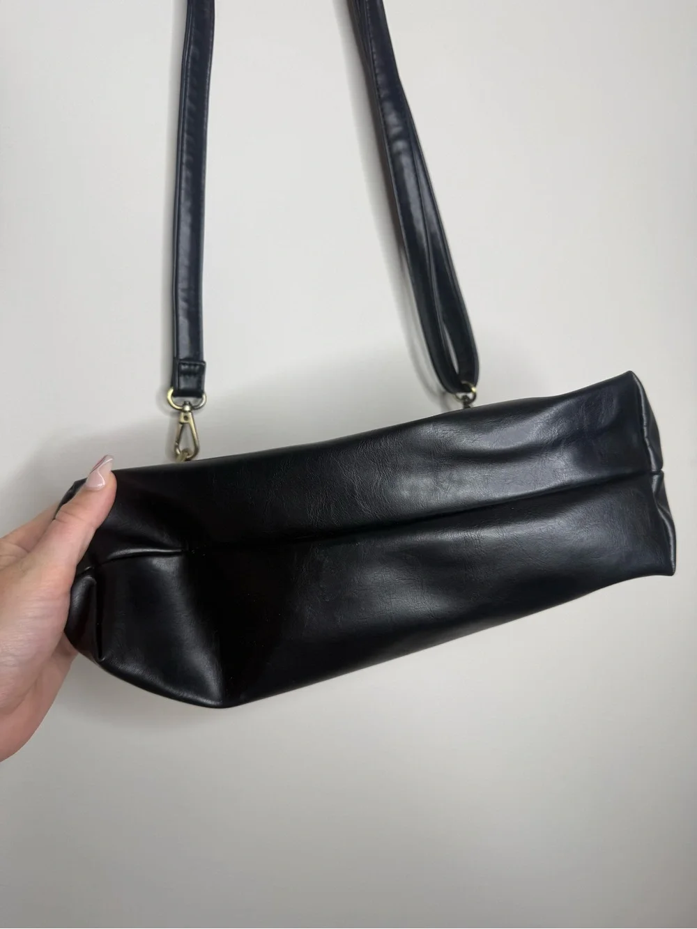 Joy Susan Black Leather Shoulder Bag with Gold Hardware